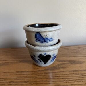 VTG 1987 Rowe Pottery Works 2 Pc Wax Warmer Tea Light Heart Cutout Salt Glaze